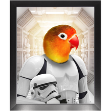 Load image into Gallery viewer, Storm Blooper - Storm Trooper & Star Wars Inspired Custom Pet Portrait Framed Satin Paper Print