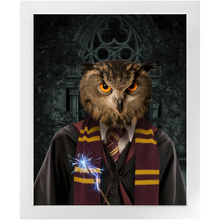 Load image into Gallery viewer, Gryfting Away - Harry Potter Inspired Custom Pet Portrait Framed Satin Paper Print