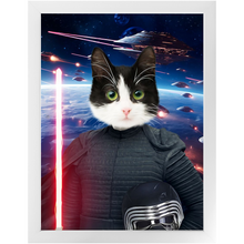 Load image into Gallery viewer, BARK LORD IN SPACE - Kylo Ren & Star Wars Inspired Custom Pet Portrait Framed Satin Paper Print