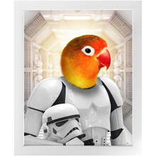 Load image into Gallery viewer, Storm Blooper - Storm Trooper & Star Wars Inspired Custom Pet Portrait Framed Satin Paper Print