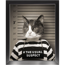 Load image into Gallery viewer, The Usual Suspect - Gangster Mugshot Inspired Custom Pet Portrait Framed Satin Paper Print