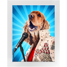 Load image into Gallery viewer, Blue Suede Chew Toy - Elvis Presley, Rock & Roll Inspired Custom Pet Portrait Framed Satin Paper Print