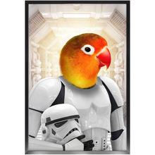 Load image into Gallery viewer, Storm Blooper - Storm Trooper & Star Wars Inspired Custom Pet Portrait Framed Satin Paper Print