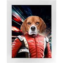 Load image into Gallery viewer, CHASING CARS - Race Car Driver Inspired Custom Pet Portrait Framed Satin Paper Print
