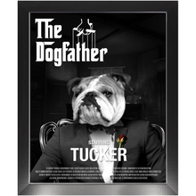 Load image into Gallery viewer, THE DOGFATHER Movie Poster - The Godfather Inspired Custom Pet Portrait Framed Satin Paper Print