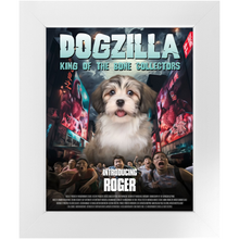 Load image into Gallery viewer, DOGZILLA Movie Poster - Godzilla Inspired Custom Pet Portrait Framed Satin Paper Print