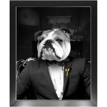 Load image into Gallery viewer, The Dogfather - Godfather, Gangster & Mafia Inspired Custom Pet Portrait Framed Satin Paper Print