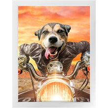 Load image into Gallery viewer, Squeezy Rider - Easy Rider & Motorcycle Inspired Custom Pet Portrait Framed Satin Paper Print