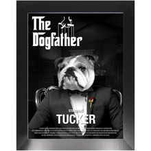 Load image into Gallery viewer, THE DOGFATHER Movie Poster - The Godfather Inspired Custom Pet Portrait Framed Satin Paper Print