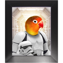 Load image into Gallery viewer, Storm Blooper - Storm Trooper & Star Wars Inspired Custom Pet Portrait Framed Satin Paper Print