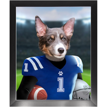 Load image into Gallery viewer, Putting On The Blitz - American Football & Gridiron Inspired Custom Pet Portrait Framed Satin Paper Print