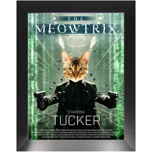 Load image into Gallery viewer, THE MEOWTRIX Movie Poster - The Matrix Inspired Custom Pet Portrait Framed Satin Paper Print