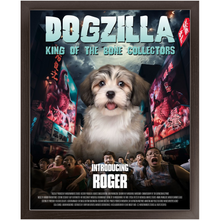 Load image into Gallery viewer, DOGZILLA Movie Poster - Godzilla Inspired Custom Pet Portrait Framed Satin Paper Print
