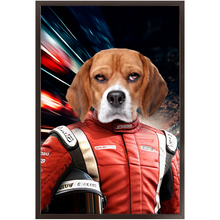 Load image into Gallery viewer, CHASING CARS - Race Car Driver Inspired Custom Pet Portrait Framed Satin Paper Print