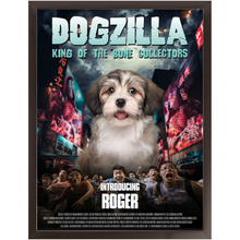 Load image into Gallery viewer, DOGZILLA Movie Poster - Godzilla Inspired Custom Pet Portrait Framed Satin Paper Print
