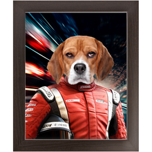 Load image into Gallery viewer, CHASING CARS - Race Car Driver Inspired Custom Pet Portrait Framed Satin Paper Print