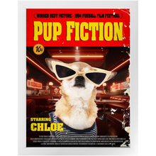 Load image into Gallery viewer, PUP FICTION Movie Poster - Pulp Fiction Inspired Custom Pet Portrait Framed Satin Paper Print