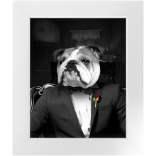 Load image into Gallery viewer, The Dogfather - Godfather, Gangster & Mafia Inspired Custom Pet Portrait Framed Satin Paper Print