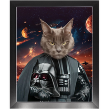 Load image into Gallery viewer, BATH EVADER IN SPACE - Darth Vader & Star Wars Inspired Custom Pet Portrait Framed Satin Paper Print