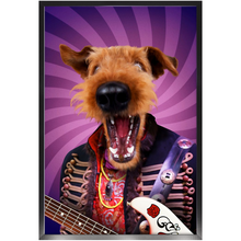 Load image into Gallery viewer, Purple Craze - Jimmy Hendrix, Rock and Roll Inspired Custom Pet Portrait Framed Satin Paper Print