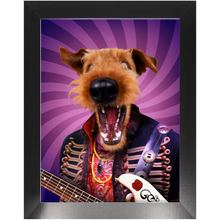 Load image into Gallery viewer, Purple Craze - Jimmy Hendrix, Rock and Roll Inspired Custom Pet Portrait Framed Satin Paper Print