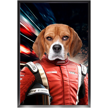 Load image into Gallery viewer, CHASING CARS - Race Car Driver Inspired Custom Pet Portrait Framed Satin Paper Print