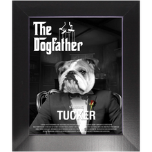 Load image into Gallery viewer, THE DOGFATHER Movie Poster - The Godfather Inspired Custom Pet Portrait Framed Satin Paper Print