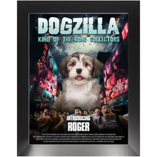 Load image into Gallery viewer, DOGZILLA Movie Poster - Godzilla Inspired Custom Pet Portrait Framed Satin Paper Print
