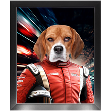 Load image into Gallery viewer, CHASING CARS - Race Car Driver Inspired Custom Pet Portrait Framed Satin Paper Print