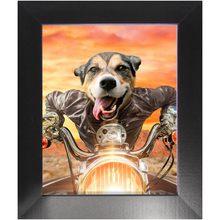 Load image into Gallery viewer, Squeezy Rider - Easy Rider & Motorcycle Inspired Custom Pet Portrait Framed Satin Paper Print