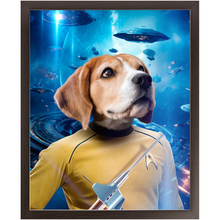 Load image into Gallery viewer, CAPTAIN QUIRK IN SPACE - Star Trek Inspired Custom Pet Portrait Framed Satin Paper Print