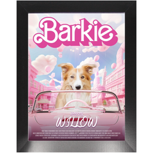 Load image into Gallery viewer, Barkie Movie Poster - Barbie Inspired Custom Pet Portrait Framed Satin Paper Print
