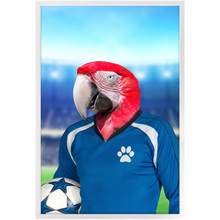 Load image into Gallery viewer, Get Your Kicks- Football, Soccer Player Inspired Custom Pet Portrait Framed Satin Paper Print