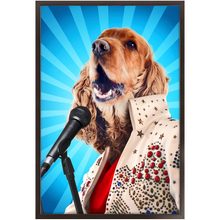 Load image into Gallery viewer, Blue Suede Chew Toy - Elvis Presley, Rock & Roll Inspired Custom Pet Portrait Framed Satin Paper Print