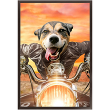 Load image into Gallery viewer, Squeezy Rider - Easy Rider & Motorcycle Inspired Custom Pet Portrait Framed Satin Paper Print