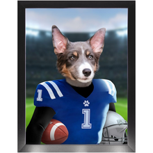 Load image into Gallery viewer, Putting On The Blitz - American Football & Gridiron Inspired Custom Pet Portrait Framed Satin Paper Print