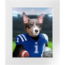 Load image into Gallery viewer, Putting On The Blitz - American Football & Gridiron Inspired Custom Pet Portrait Framed Satin Paper Print