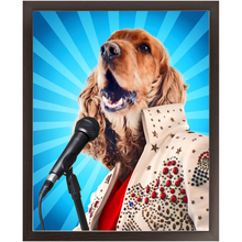 Load image into Gallery viewer, Blue Suede Chew Toy - Elvis Presley, Rock & Roll Inspired Custom Pet Portrait Framed Satin Paper Print