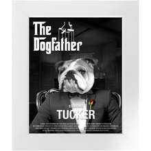 Load image into Gallery viewer, THE DOGFATHER Movie Poster - The Godfather Inspired Custom Pet Portrait Framed Satin Paper Print