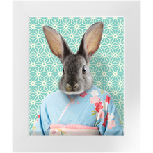 Load image into Gallery viewer, Aozora - Japanese Geisha & Kimono Inspired Custom Pet Portrait Framed Satin Paper Print