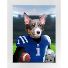 Load image into Gallery viewer, Putting On The Blitz - American Football & Gridiron Inspired Custom Pet Portrait Framed Satin Paper Print