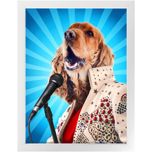 Load image into Gallery viewer, Blue Suede Chew Toy - Elvis Presley, Rock & Roll Inspired Custom Pet Portrait Framed Satin Paper Print
