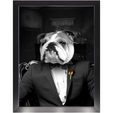 Load image into Gallery viewer, The Dogfather - Godfather, Gangster & Mafia Inspired Custom Pet Portrait Framed Satin Paper Print