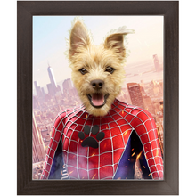 Load image into Gallery viewer, Spider Mutt - Spiderman Superhero Inspired Custom Pet Portrait Framed Satin Paper Print