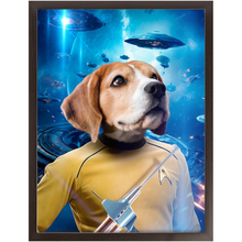 Load image into Gallery viewer, CAPTAIN QUIRK IN SPACE - Star Trek Inspired Custom Pet Portrait Framed Satin Paper Print