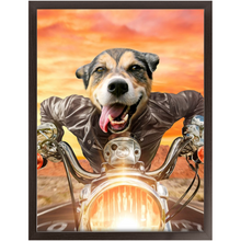 Load image into Gallery viewer, Squeezy Rider - Easy Rider & Motorcycle Inspired Custom Pet Portrait Framed Satin Paper Print