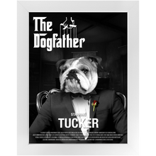 Load image into Gallery viewer, THE DOGFATHER Movie Poster - The Godfather Inspired Custom Pet Portrait Framed Satin Paper Print