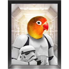 Load image into Gallery viewer, Storm Blooper - Storm Trooper & Star Wars Inspired Custom Pet Portrait Framed Satin Paper Print