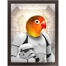 Load image into Gallery viewer, Storm Blooper - Storm Trooper & Star Wars Inspired Custom Pet Portrait Framed Satin Paper Print