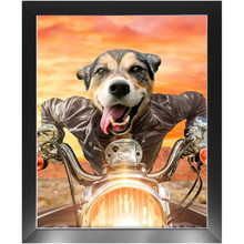 Load image into Gallery viewer, Squeezy Rider - Easy Rider & Motorcycle Inspired Custom Pet Portrait Framed Satin Paper Print